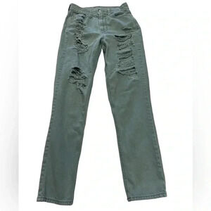 American Eagle Distressed Skinny Light Green High Rise  Jeans Size 0